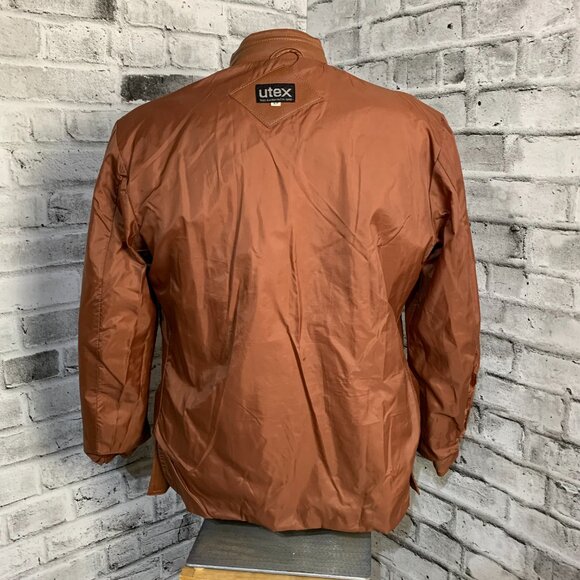 Vintage 70s Camel Faux Leather Shirt Jacket Retro Disco Collar Coat Shacket - Picture 9 of 13